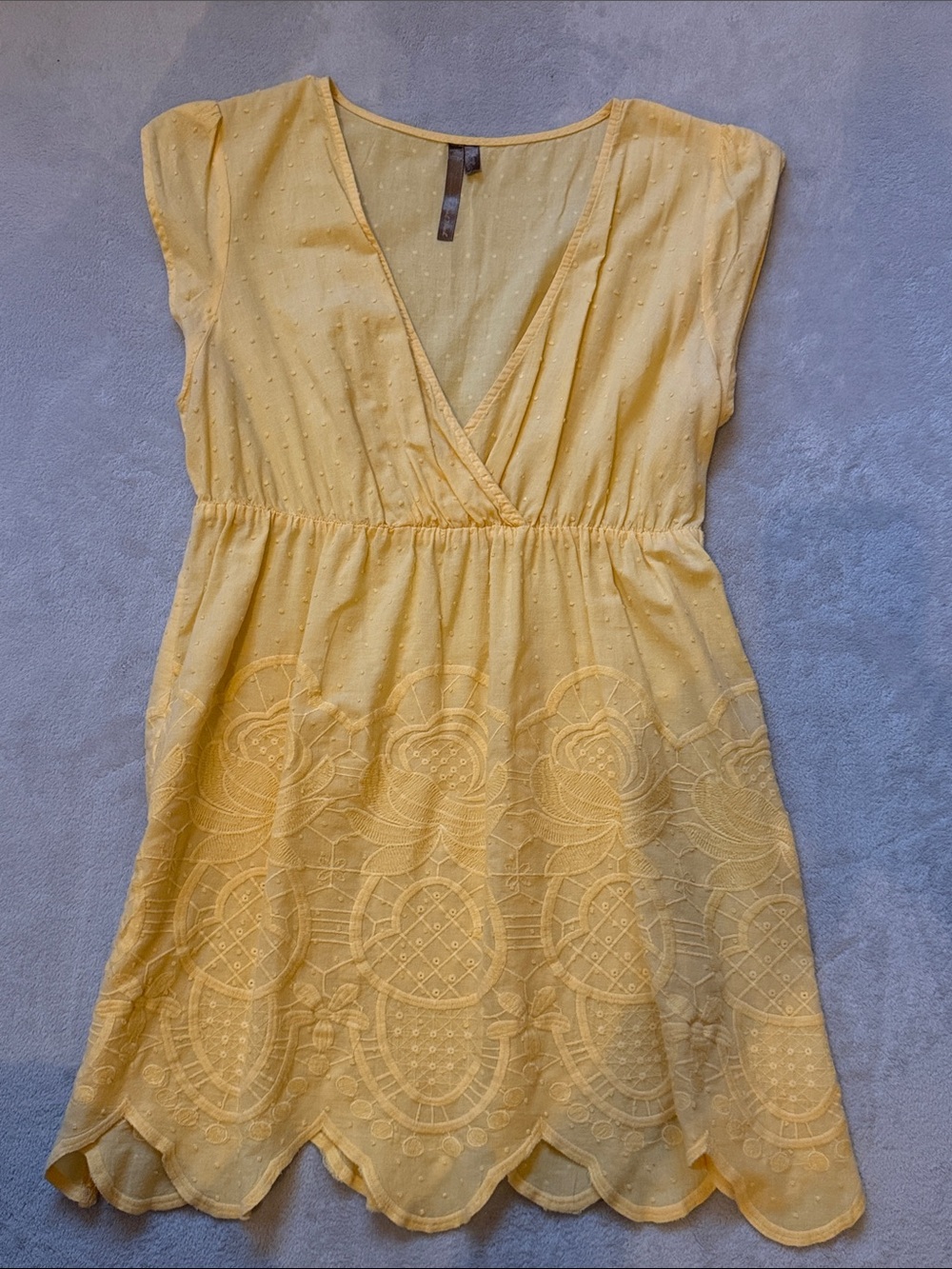 Final Touch Yellow V-Neck Embroidered Mini Dress